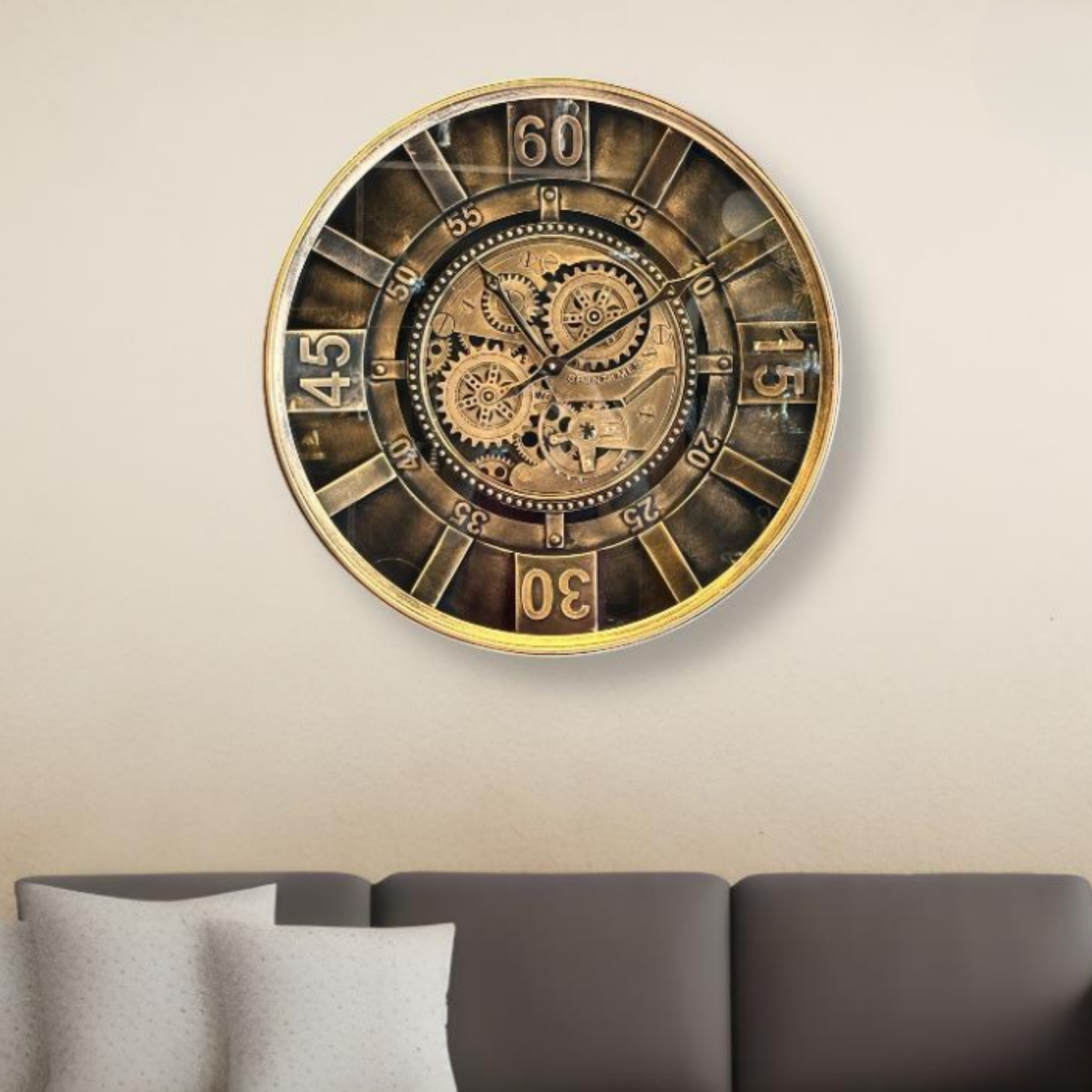 Eskitme Metalik Çarklı Duvar Saati 1 Eskitme Metalik Carkli Duvar Saati