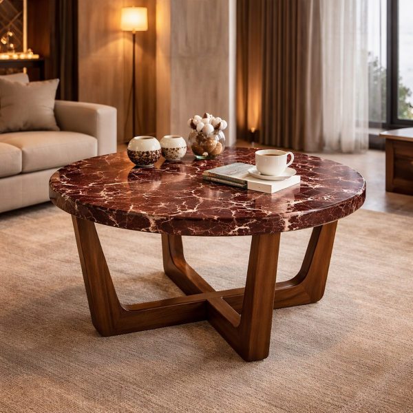 Mermer Tablali Ceviz Orta Sehpa 1